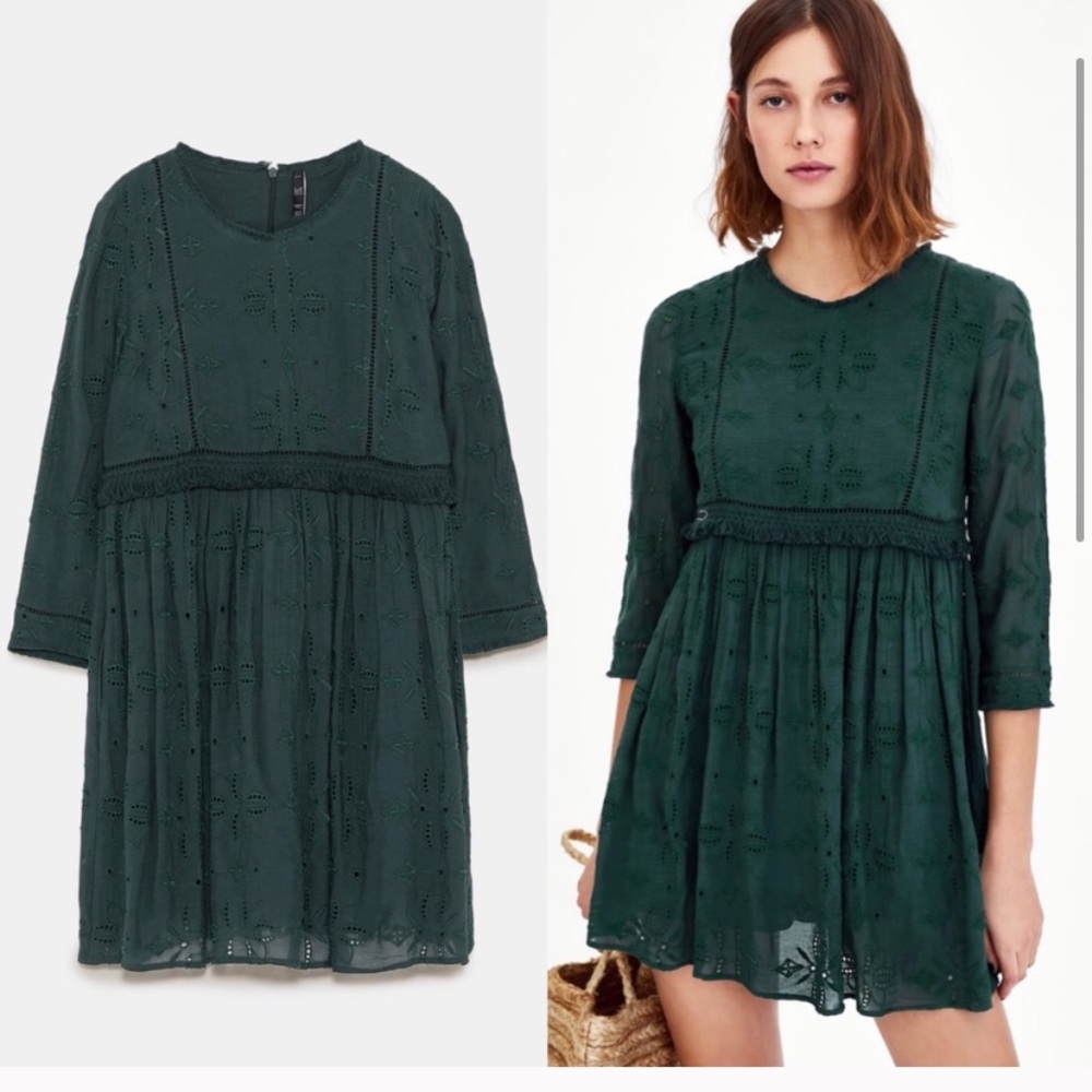 Zara Cotton 3/4 Sleeve Eyelet Dress 👗